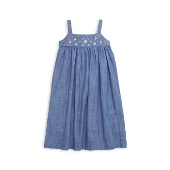 Маленькая девочка и усилитель; Платье для девочки с вышивкой из шамбре Bonpoint