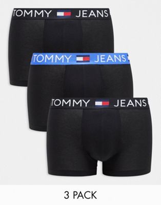 Tommy Jeans Cotton Essentials 3-pack trunks in black with colored waistband Tommy Hilfiger