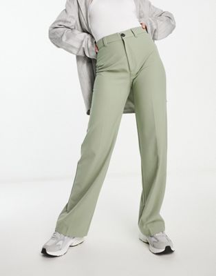Зеленые брюки строгого кроя с завышенной талией Pull&Bear Pull&Bear
