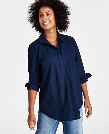 Женская хлопковая рубашка-туника с разрезом, созданная для Macy's Style & Co