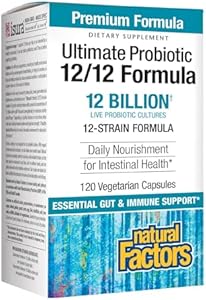 Natural Factors Ultimate Probiotic 12/12 Formula, Daily Probiotic for Ongoing Digestive Support, 12 Strains, 12 Billion CFU, 60 Vegetarian Capsules Natural Factors