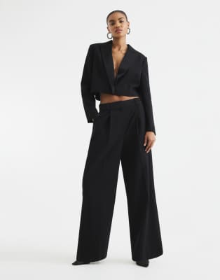 River Island wide leg tuxedo pants in black River Island