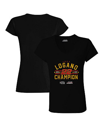 Черная женская классическая футболка с v-образным вырезом Joey Logano 2022 NASCAR Cup Series Champion Team Penske