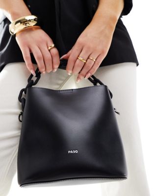 Черная сумка-ведро PASQ с ручкой-цепочкой и съемным ремнем через плечо PASQ
