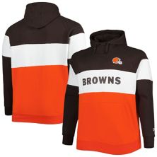 Мужской флисовый пуловер с капюшоном New Era оранжевый/коричневый Cleveland Browns Big & Tall Current с цветными блоками реглан New Era