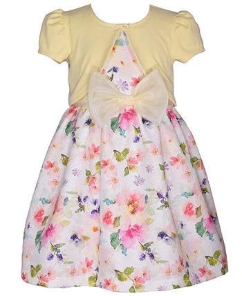 Кардиган с короткими рукавами для больших девочек поверх акварельного жаккардового платья с цветочным принтом Bonnie Jean
