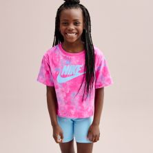 Комплект футболки свободного кроя с рисунком Nike для девочек 4–6 раз и байкерских шорт Nike