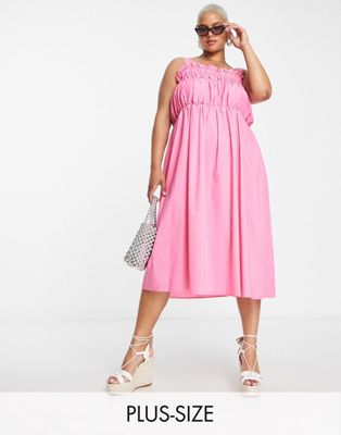 Розовое платье миди с трапециевидным вырезом и присборенной грудью Glamorous Curve Glamorous Curve