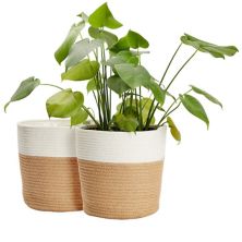 2 Pack Decorative Jute Planter with Plastic Liner, Woven Basket for Plants, Floor, Storage (11 In) Juvale