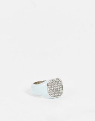 ASOS DESIGN signet ring with enamel and pave crystals in silver tone ASOS DESIGN