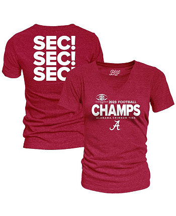 Женская футболка Crimson Alabama Crimson Tide 2023 SEC Football Conference Champions Locker Room, футболка Tri-Blend с v-образным вырезом Blue 84