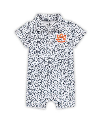 Baby Boys and Girls White Auburn Tigers Crew All-Over Print Polo Shirt Bodysuit Garb