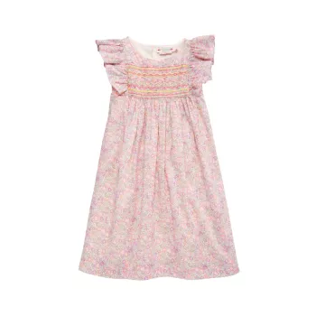Маленькая девочка и усилитель; Платье Fiorella с цветочным принтом для девочек Bonpoint