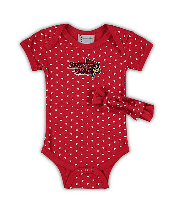 Комплект боди и повязки на голову Red Illinois State Redbirds Hearts для девочек-младенцев красного цвета Two Feet Ahead