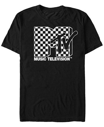 Мужская черно-белая клетчатая футболка с логотипом с коротким рукавом MTV