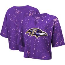 Женская укороченная футболка Majestic Threads фиолетового цвета Baltimore Ravens Bleach Splatter Notch Neck Majestic