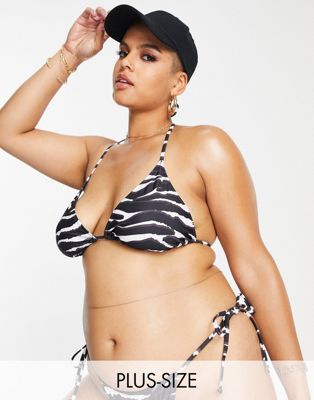Missguided Plus triangle bikini top in zebra Missguided Plus