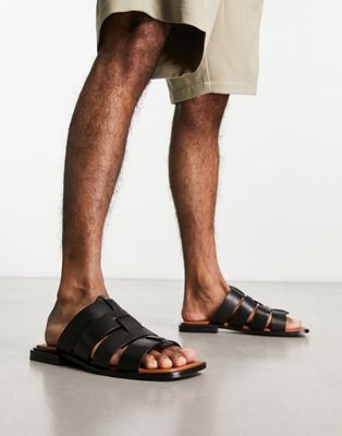 ASRA Sani flat sandals in spice black leather  ASRA