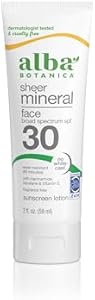 Alba Botanica Sunscreen for Face, Fragrance-Free Sheer Mineral Face Sunscreen Lotion, Broad Spectrum SPF 30, Water Resistant and Biodegradable, 2 fl. oz. Bottle (Packaging May Vary) Alba Botanica