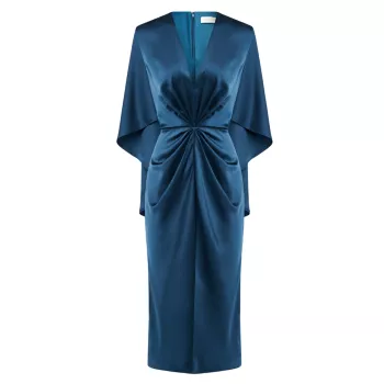 Атласное платье-кейп-миди Tomi с v-образным вырезом Halston