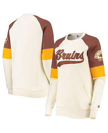 Женская кремово-коричневая толстовка с пуловером реглан Boston Bruins в винтажном стиле Playmaker G-III Sports by Carl Banks