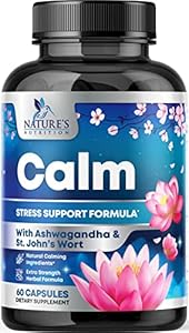 Natural Unwind, Calm, & Relax Support with Ashwagandha, GABA, Magnesium, 5-HTP, L-Theanine & B Vitamins, Natural Focus, Energy & Immune Support - Nature's Non-GMO, Vegan, Gluten Free - 60 Capsules Nature's Nutrition