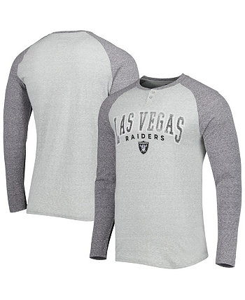 Мужская футболка Hether Grey Las Vegas Raiders Ledger Raglan с длинным рукавом на пуговицах Concepts Sport
