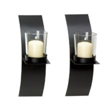 Modern Matte Black Wall Candle Holder Pair Accent Plus