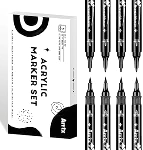 Arrtx Black Paint Pen 8 Pack Dual Tip, Black Acrylic Paint Graffiti Markers for Rock Painting, Paper, Wood, Ceramic, Fabric, Glass, Canvas, Plastic, Metal, Stone and DIY Crafts Arrtx