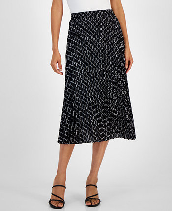 Women's Printed Pleated Pull-On Midi Skirt T Tahari