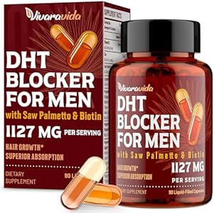 DHT Blocker for Men | Hair Growth Supplement with Saw Palmetto & Biotin - Hair Growth Vitamins - Hair Regrowth - Natural Hair Loss Supplements Liquid-Filled - Proprietary Herbal Blends (90 Capsules) Vivaravida