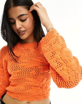 ONLY crochet open back crop top in orange  ONLY