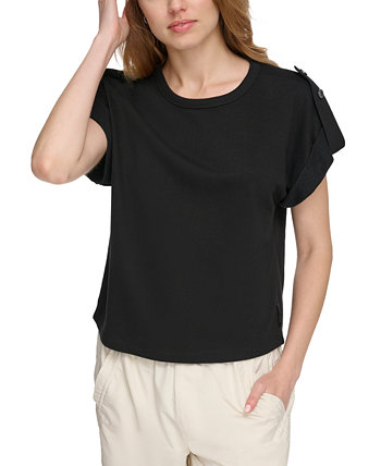Women's Short-Roll-Sleeve French Terry Top DKNY