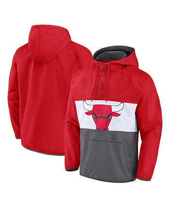 Мужской красно-серый анорак Chicago Bulls с капюшоном и полумолнией на молнии с капюшоном и принтом в стиле реглан. Fanatics