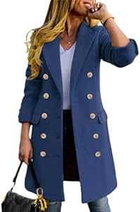 IDEALSANXUN Womens Fall Winter Wool Coats Double Breasted Midi Peacoat Trench Coats IDEALSANXUN