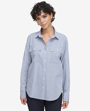 Женская полосатая хлопковая рубашка на пуговицах спереди Calvin Klein