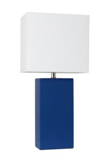 Элегантный дизайн Современная кожаная настольная лампа с абажуром из белой ткани, синий Elegant Designs