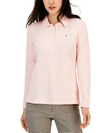 Женская рубашка-поло с длинными рукавами и логотипом Tommy Hilfiger