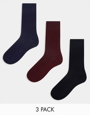 Три пары носков в рубчик ASOS DESIGN разных цветов ASOS DESIGN