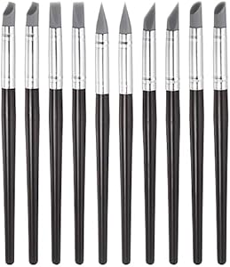 HARFINGTON 10pcs Clay Sculpting Tool Set, Clay Sculpting Shaper Rubber Tip Shaping Pen Silicone Brushes Shaping Carving Tool for Ceramic Sculpture Polymer Clay, Black Harfington