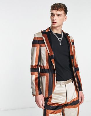 Платиновый узкий пиджак в крупную коричневую клетку Twisted Tailor Twisted Tailor