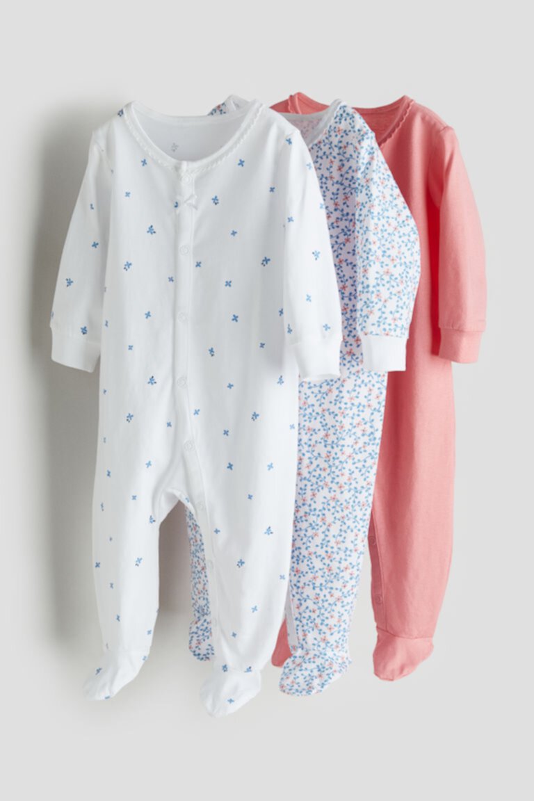 Комплект из трех хлопковых пижамных комбинезонов H&M