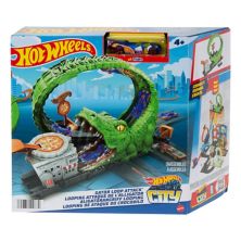 Mattel Hot Wheels Track Set With 1 Toy Car Gator Loop Pizza Place Playset Mattel