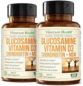 Glucosamine Chondroitin with Vitamin D3, Boswellia, MSM & Bromelain - Joint Health Supplement for Women & Men - Supports Hair, Skin and Nail Health, Strong Bones, and Immune Health. 120 Tablets (Таблетки) Vimerson Health