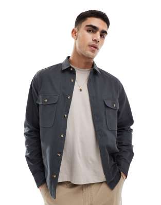 ASOS DESIGN boxy overshirt in dark gray Asos Design