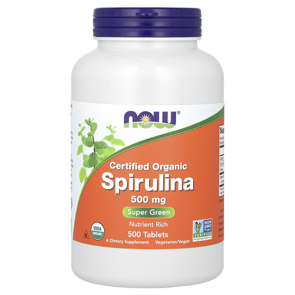 Сертифицированная органическая Спирулина - 3000 мг - 500 таблеток по 500 мг - NOW Foods NOW Foods