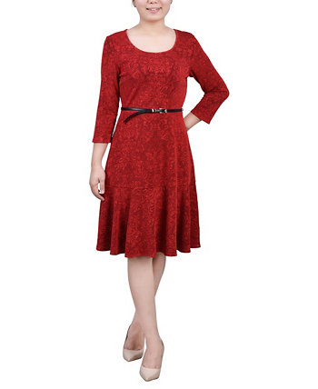 Женское жаккардовое платье понте с рукавами 3/4 и поясом NY Collection