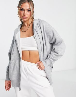 Nike mini swoosh oversized full zip hoodie in gray and sail Nike