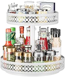 Ovicar Lazy Susan Organizer Turntable - 11 inch Rotating Spice Rack Metal Lazy Susan for Cabinet Pantry Kitchen Countertop Dining Table Cupboard Bathroom Refrigerator Vanity Black OVICAR