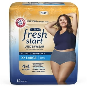 FitRight Fresh Start Incontinence Underwear for Women, Ultimate Absorbency, XXL, Blue, 12 ct FitRight